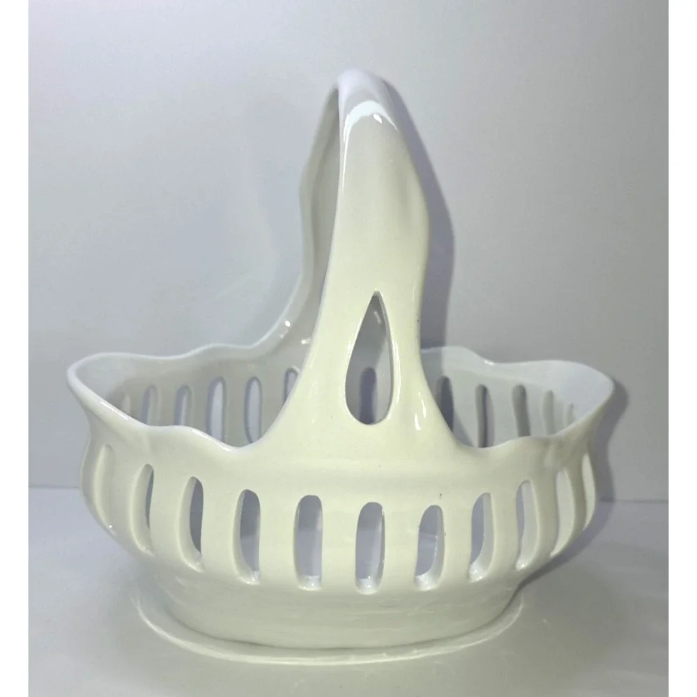 J Godinger Antique Reflections, White Porcelain Reticulated Handled Basket